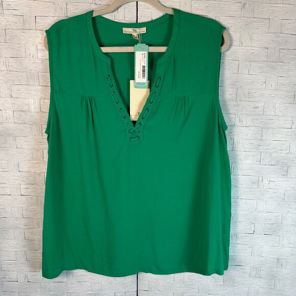 T.K Tops - TK Women's Kelley Green sleeveless blouse Gromit & roping summer feminine preppy